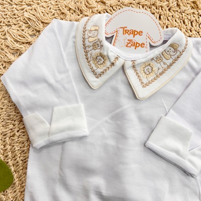  body gola bordada- Safari bege